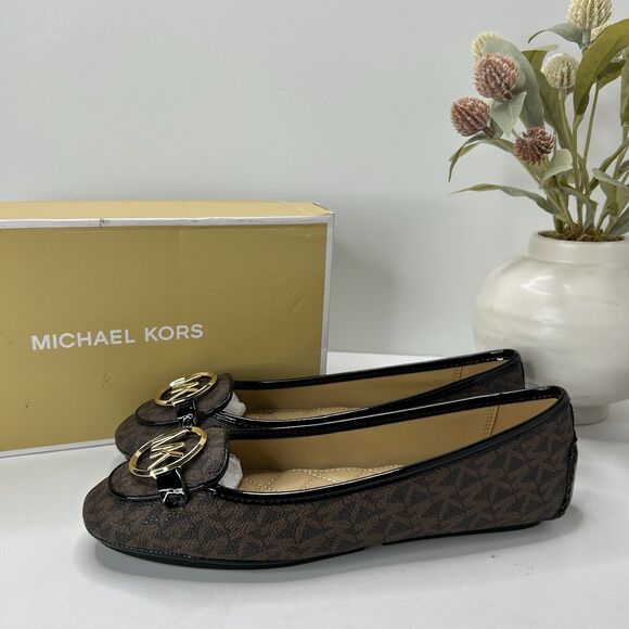 Michael Kors Lillie Moccasin Canvas Flat Brown 40R9LIFP2B Women's 6.5M NWB - Picture 1 of 10